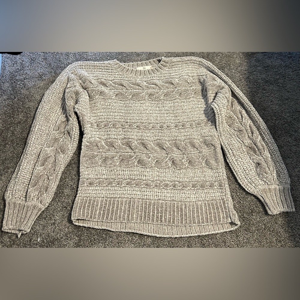 Pink rose, xs, gray cable knit sweater
